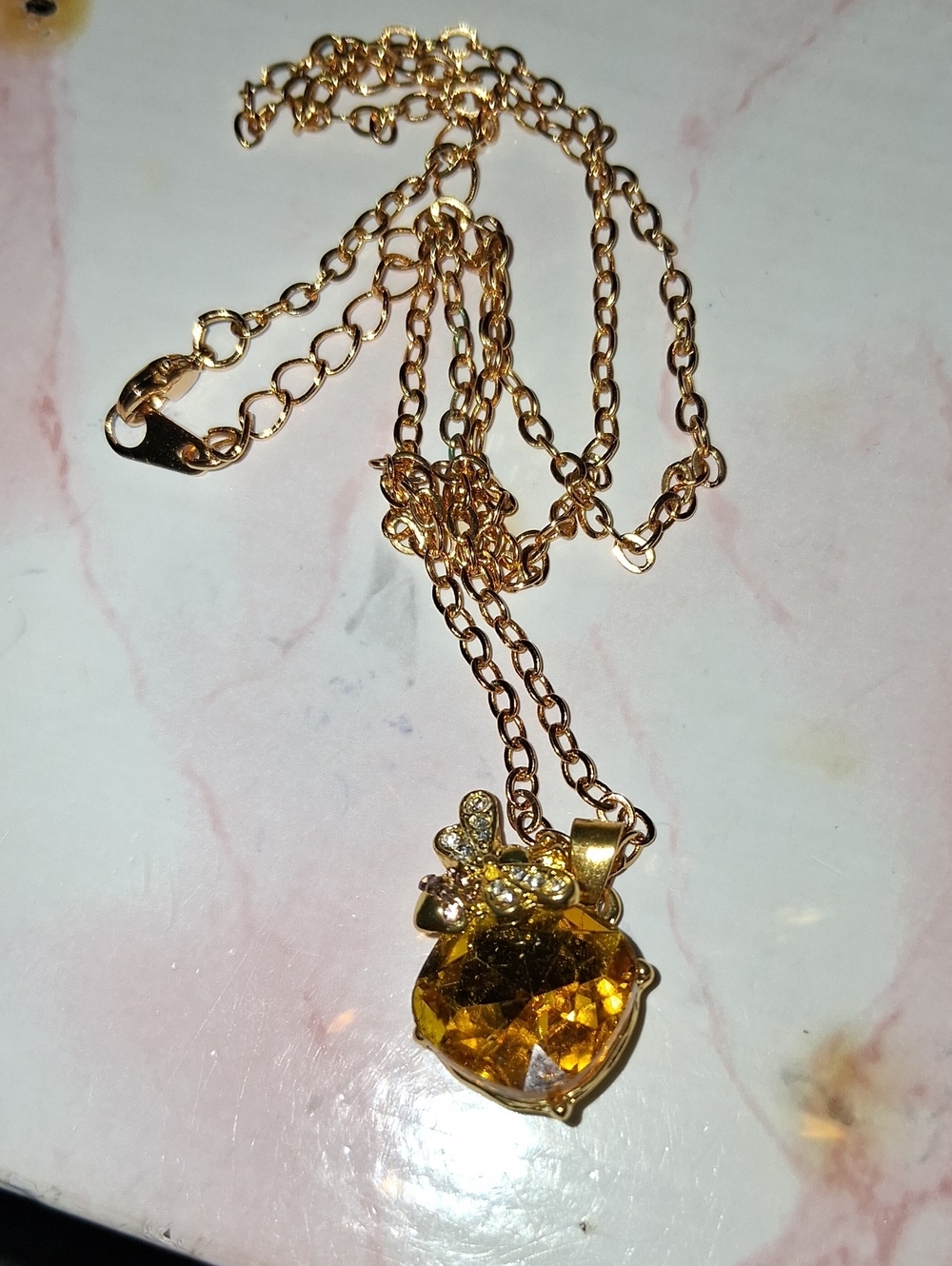 Gold-Tone Citrinewith Bee Pendant Necklace - Women Jewelry